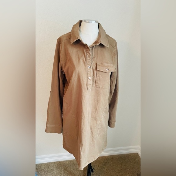 Michael Stars M Eleanor Tan Roll Tab Sleeve Twill A-line Shift Shirt Dress - Picture 1 of 4